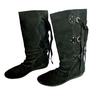 White Mountain Feather Black Suede Leather Wrap Tie Boots 8M